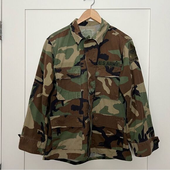US Military Coat Shirt Small Short Hot Weather Woodland Camo Combat Old Ironside - Picture 1 of 10